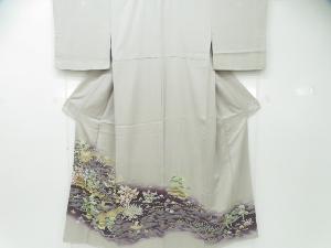 リサイクル　色留袖　金駒刺繍　金彩　水辺風景文　五つ紋入り　着物